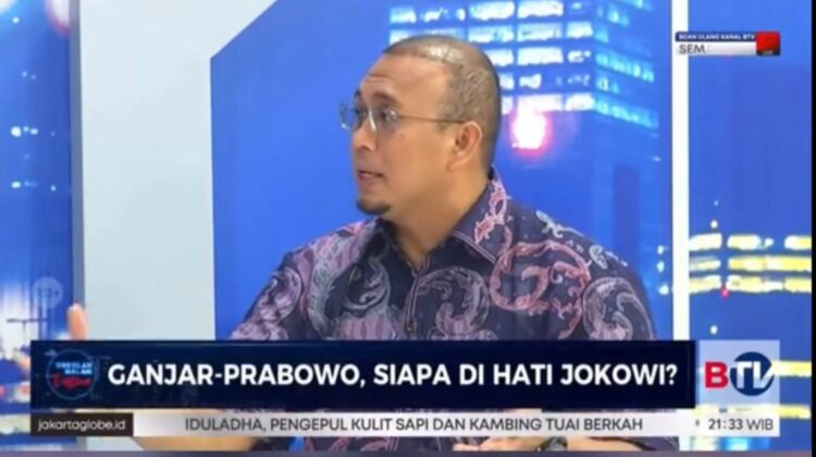 Andre Rosiade tampil dalam ‘Obrolan Malam’ BTV bersama Fristian, Jumat (7/7/2023) dengan tema ‘Ganjar-Prabowo, siapa di hati Jokowi'. (Foto: Tangkapan layar)
