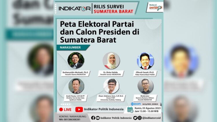 Peta Elektoral Partai Politik dan Calon Presiden di Sumatera Barat 1 Peta Elektoral di Sumbar Indikator Politik. (dok. istimewa)