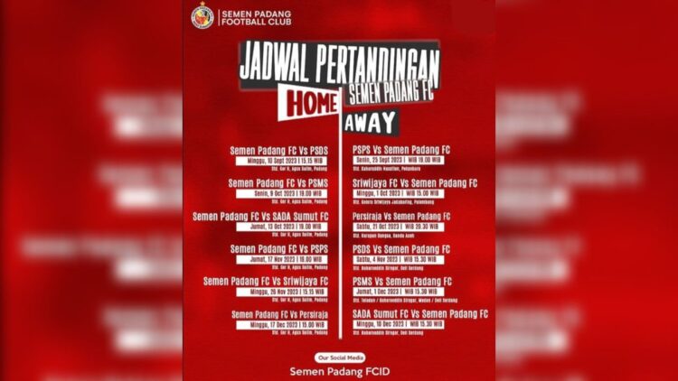 Catat! Ini Jadwal Lengkap Pertandingan Semen Padang FC di Liga 2 2023/2024 1 Jadwal pertandingan Semen Padang FC. (dok. instagram Semen Padang FC)