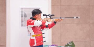 Atlet Cabor Menembak Amankan Emas Perdana Indonesia di Asian Games 2022, Bertepatan dengan Ultah Menpora 8 Muhammad Sejahtera Dwi Putra berhasil meraih medali emas kala tampil di cabor menembak nomor Shooting-Men’s 10m Running Target (Final) Asian Games 2022 Hangzhou, Senin (25/9/2023).(Foto: Dok. Kemenpora/M Rifqy: NOC Indonesia)