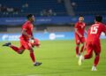 Laga Perdana Asian Games 2022, Timnas U-24 Menang Mulus 6 Selebrasi pemain Timnas U-24 usai cetak gol ke gawang Kirgistan. (Dok. NOC Indonesia)