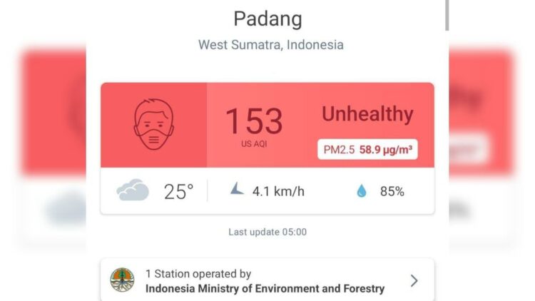 Kualitas udara di Kota Padang makin buruk dampak kabut asap. (Foto: Dok. Diskominfo Padang)