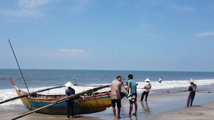 Produksi Ikan di Pasaman Barat Capai 105.499 Ton 1 Nelayan tradisional di Pantai Sasak Kecamatan Sasak Ranah Pasisia Kabupaten Pasaman Barat saat pulang melaut. Mereka mengaku hasil tangkapan menurun akibat cuaca ektrem. Antara/Altas Maulana.