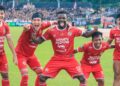 Selebrasi pemain Semen Padang FC usai cetak gol ketiga ke gawang Sriwijaya FC. (dok. MO Semen Padang FC)