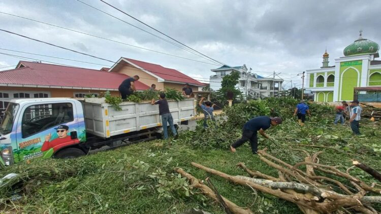 DLH Bukittinggi Aktif Bantu Warga Gotong Royong 1 Petugas Dinas Lingkungan Hidup (DLH) Kota Bukittinggi membantu warga dalam kegiatan gotong royong pembersihan lahan di Bantodarano, Bukittinggi (Antara/Al Fatah)