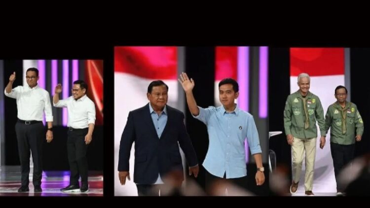 Tiga pasangan calon (paslon) presiden dan wakil presiden peserta Pilpres 2024 tiba di Balai Sidang JCC Senayan, Jakarta, Minggu (21/1/2024) malam, untuk mengikuti Debat Keempat Cawapres Pemilu 2024 yang diselenggarakan Komisi Pemilihan Umum (KPU) RI. ANTARA FOTO//M Risyal Hidayat/tom/pri.