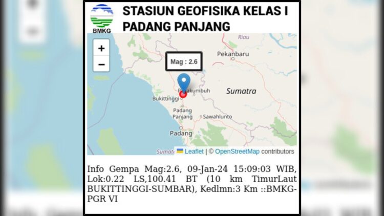 Gempa magnitudo 2,6 guncang Bukittinggi. (Foto: Dok. BMKG)