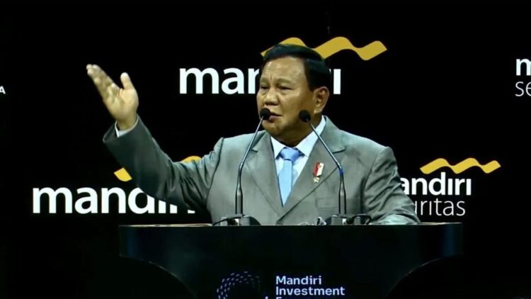 Tangkapan layar Calon Presiden Nomor Urut 02 Prabowo Subianto berpidato dalam acara Mandiri Investment Forum 2024 di Jakarta, Selasa (5/3/2024) sebagaimana disiarkan kanal YouTube resmi Bank Mandiri. ANTARA/Genta Tenri Mawangi.