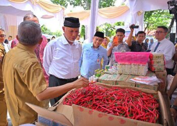 Bencana Tak Boleh Bebani Rakyat, Pemprov Sumbar Kembali Gelar Gerakan Pangan Murah 1 Gubernur Sumbar, Mahyeldi meninjau operasi pasar pangan murah di Kompleks Kantor Gubernur Sumbar pada Senin (18/3/2024) siang. (Foto: Dok. Adpim)