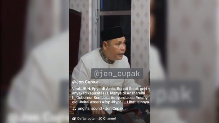 Tangkapan layar Bupati Solok Epyardi Asda meluapkan kemarahan kepada Gubernur Sumbar. (Foto: Dok. TikTok @jon_cupak)