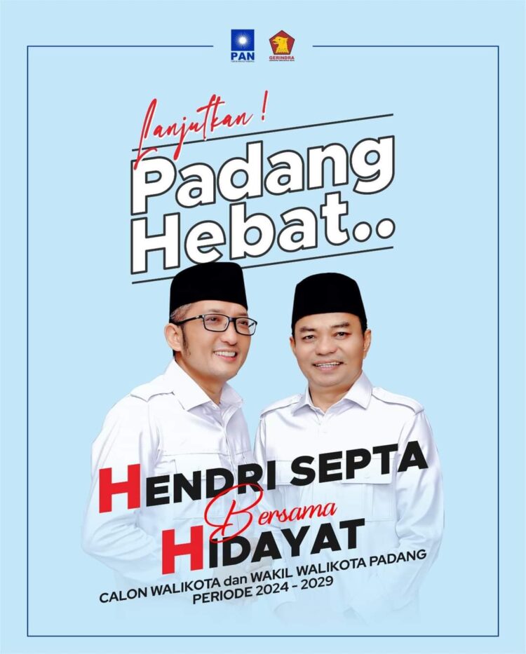 Jadikan Padang Kota Festival, Hendri Septa-Hidayat akan Aktifkan Pekan Raya Padang dan Pekan Olahraga Kota 1 Bacalon Walikota dan wakil walikota Padang Hendri Septa-Hidayat. (Foto: Dok. Istimewa)