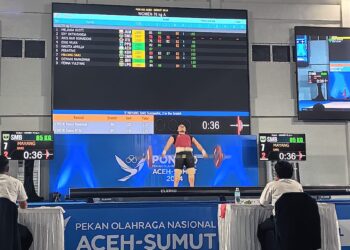 Aksi lifter putri Sumbar di PON XXI Aceh-Sumut. (dok. istimewa)