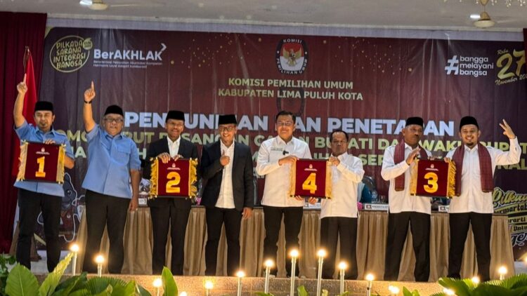 Dapat Nomor Urut 1, Deni-Riko: Insya Allah Angka Kemenangan 1 Nomor urut pasangan calon Bupati dan Wakil Bupati di Pilkada Limapuluh Kota. (dok. istimewa)