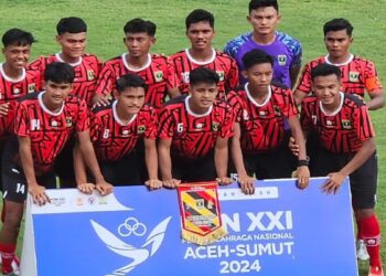 Starting lineup tim Sumbar vs Gorontalo di PON XXI Aceh-Sumut. (dok. Tim Humas KONI Sumbar)