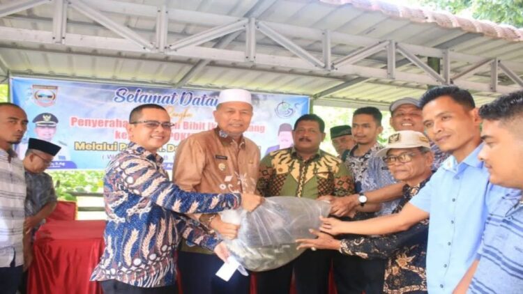Penuhi Kebutuhan Masyarakat, Pemkab Pasbar Targetkan Produksi 1 Juta bibit Ikan di BBI 1 Bupati Pasaman Barat Hamsuardi bersama Kepala Dinas Perikanan Zulfi Agus dan Wakil Ketua DPRD Daliyus K saat melepas bibit ikan di sungai dalam upaya meningkatkan produksi ikan di daerah itu, Minggu (13/8/2023). Antara/Altas Maulana.