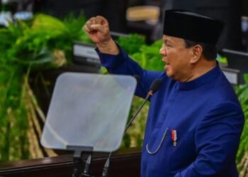 Presiden Prabowo Subianto menyampaikan pidato usai dilantik pada sidang paripurna MPR di Gedung Nusantara, Kompleks Parlemen, Senayan, Jakarta, Minggu (20/10/2024). (ANTARA FOTO/Rivan Awal Lingga/aww)