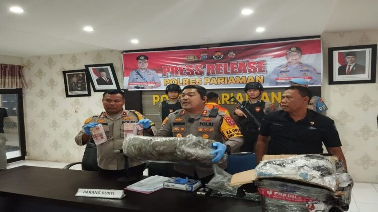 Polres Pariaman Ungkap Pemilik Paket 11 Kg Ganja, Pelaku Ternyata Seorang Napi 1 Polres Pariaman memperlihatkan barang bukti 11 kg ganja yang dikirim lewat jasa pengiriman. (Foto: Dok. Istimewa)