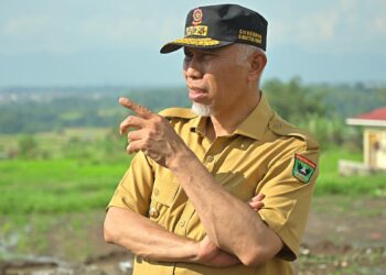 Gubernur Sumbar Mahyeldi meninjau kondisi terkini banjir di Pessel. (dok. adpsb)
