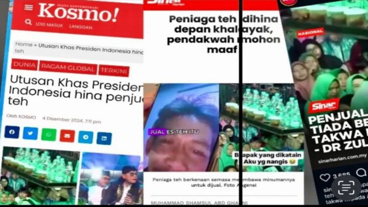 Tangkapan layar beberapa artikel di media online dan media sosial di Malaysia yang mengangkat isu pernyataan Gus Miftah ke penjual es teh Sunhaji diakses di Kuala Lumpur, Kamis (5/12/2024) (ANTARA/Virna P Setyorini)