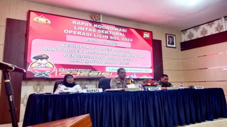 Kapolres Pasaman Sebut Alat Berat Perlu Disiagakan di Daerah Rawan Longsor selama Libur Nataru 1 Kapolres Pasaman, AKBP Yudho Huntoro SIk., MIK saat gelar rakor lintas sektor operasi lilin Singgalang 2024 (Ist)