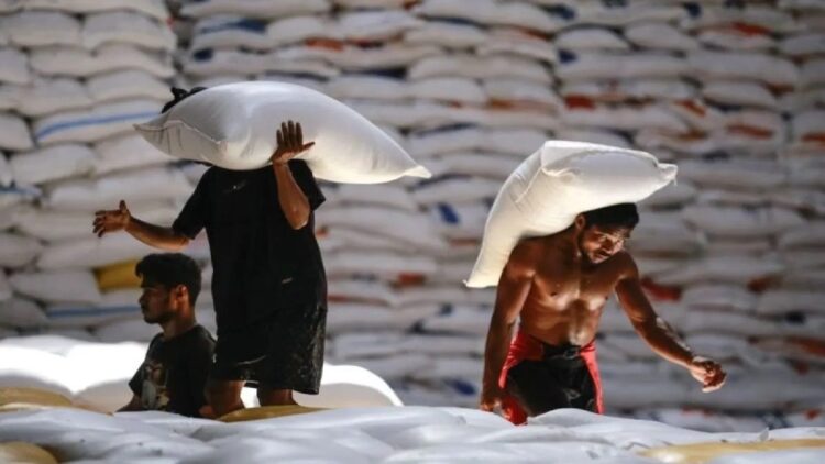 Bulog Sumbar Pastikan Stok Beras Cukup Hingga Ramadhan, Langkah Preventif Terus Dilakukan 1 Ilustrasi - Pekerja memikul karung berisi beras di Gudang Bulog Baru Salahuddin Ternate, Maluku Utara. (ANTARA FOTO/Andri Saputra/Spt.)