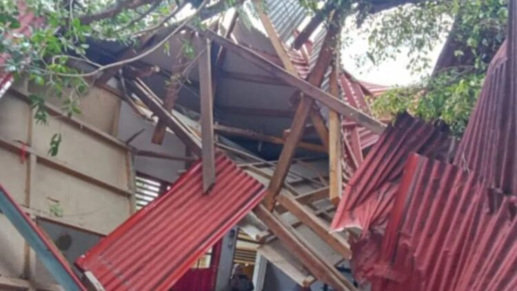 Gedung SDN 01 Koto Rajo, Nagari Koto Rajo, Kecamatan Rao Utara, Kabupaten Pasaman, ambruk ditimpa pohon, Sabtu. (ANTARA/ Heri Sumarno).