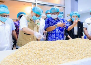 Kunjungan Menteri Koperasi dan juru bicara kepresidenan ke pabrik tempe. (dok. PCO RI)