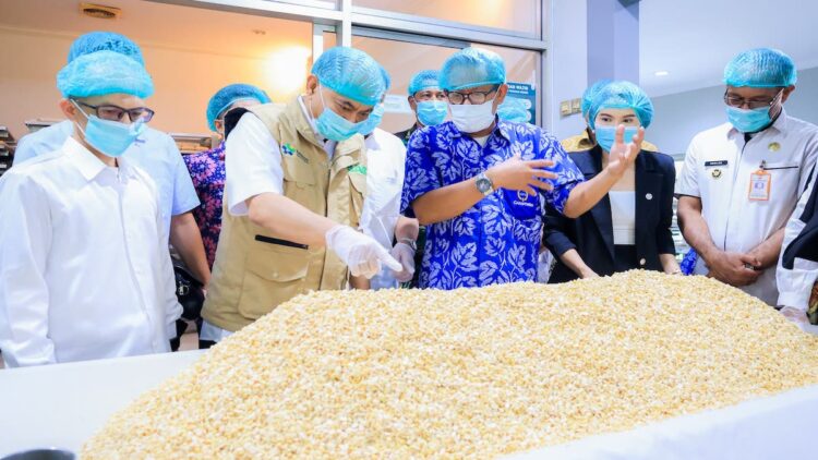 Program Makan Bergizi Gratis Dorong Kesejahteraan Pengrajin Tahu dan Tempe 1 Kunjungan Menteri Koperasi dan juru bicara kepresidenan ke pabrik tempe. (dok. PCO RI)