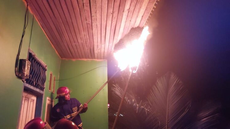 Damkar Padang evakuasi sarang lebah di rumah warga Aia Pacah. (dok. Damkar Padang)