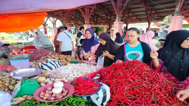 Harga Kebutuhan Pokok di Agam Tetap Stabil Pasca-Idul Fitri, Stok Aman 1 Pedagang Pasar Serikat Lubuk Basung Garagahan sedang melayani pembeli. Dok Antara/Yusrizal