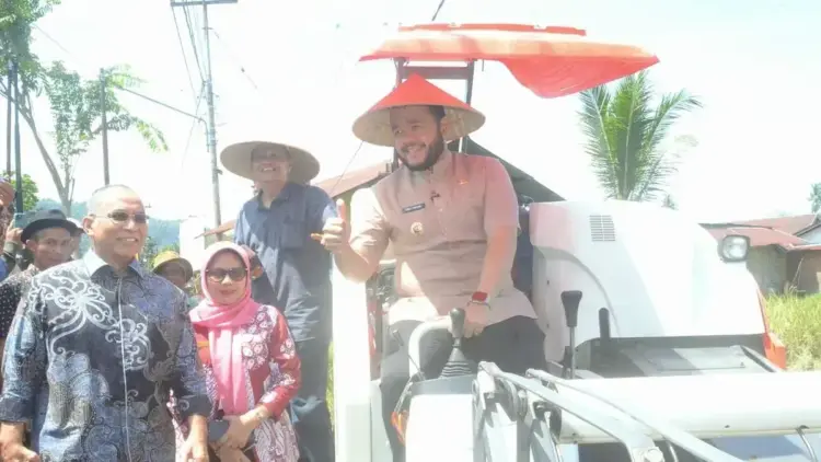 Wako Fadly Amran hadir dalam acara panen padi perdana di Kuranji. (dok. Prokopim)