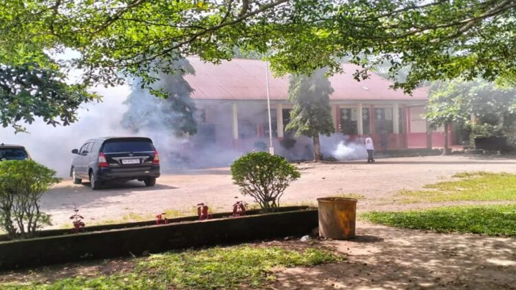Dinas Kesehatan Kabupaten Pasaman Barat saat melakukan pengasapan atau fogging di daerah ditemukannya penyakit demam berdarah dengue (DBD), Selasa (20/5/2025). ANTARA/HO-Dinkes Pasaman Barat