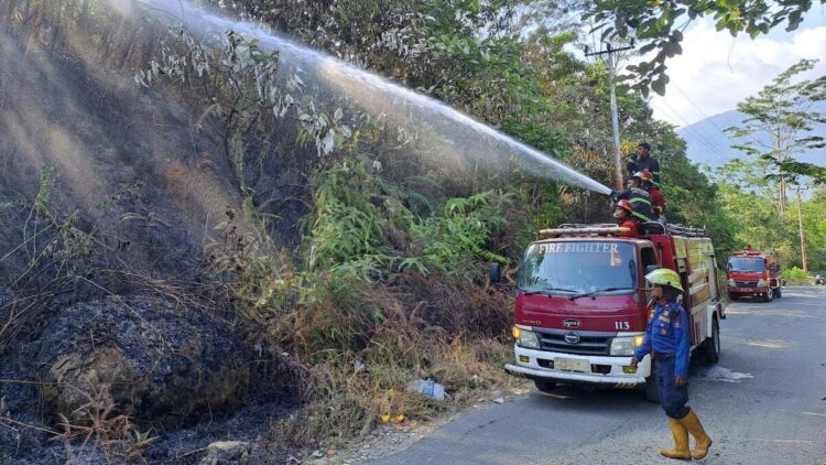 Tim Damkar padamkan kebakaran lahan di Padang. (dok. Damkar Padang)