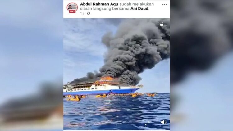 KM Barcelona V Terbakar di Perairan Talise, 2 Tewas dan 294 Penumpang Selamat 1 Kapal Motor Barcelona V yang terinformasi berlayar dari Pelabuhan Kabupaten Kepulauan Talaud menuju Pelabuhan Manado terbakar di sekitar perairan Pulau Talise, Kabupaten Minahasa Utara, Sulawesi Utara, Minggu. ANTARA/HO-tangkapan layar Abdurahman Agu