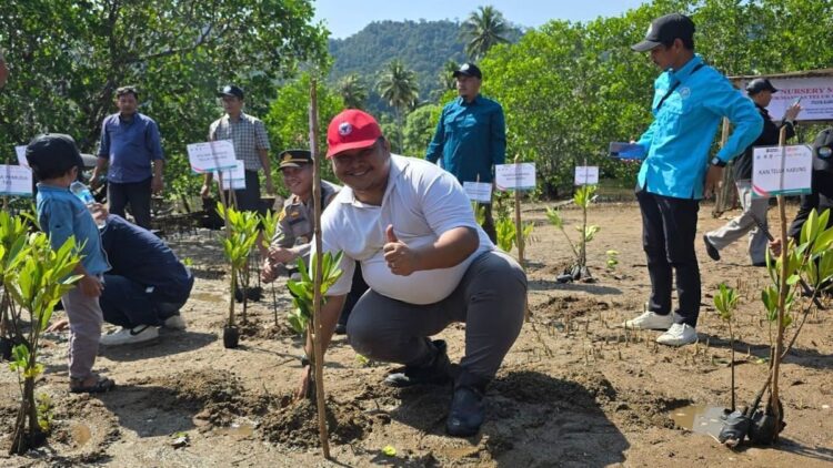 PT Semen Padang Ikut Serta Dalam Penanaman 1.000 Bibit Mangrove di Sungai Pisang 1 Kepala DLH Sumbar menanam mangrove dalam iven yang digelarnya, Semen Padang ikut berpartisipasi. (dok. istimewa)
