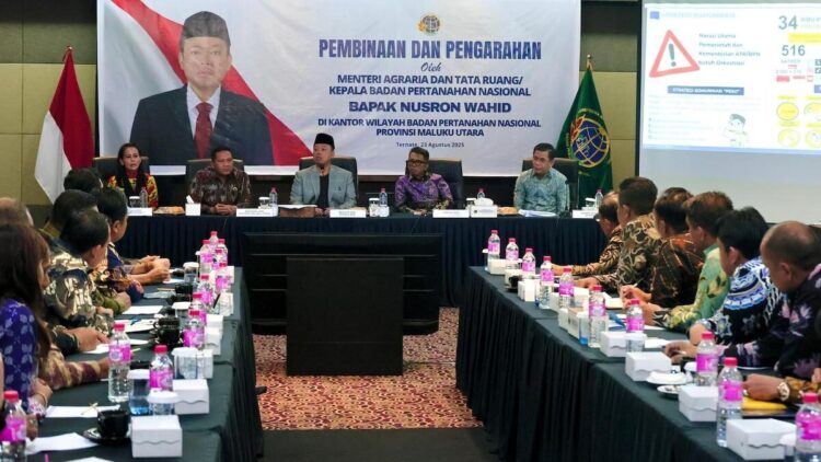 Menteri ATR/BPN Nusron Wahid datang ke Maluku Utara (Malut) untuk lakukan koordinasi dan sosialisasi terkait sertifikasi tanah. (dok. istimewa)