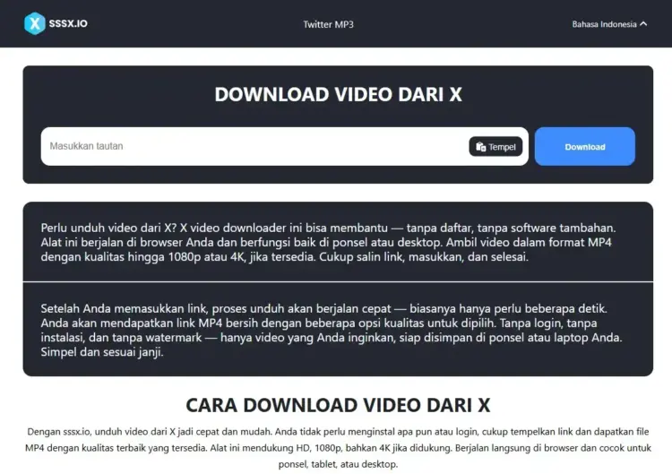 Panduan Lengkap Download Video dari X, Aman, Cepat, dan Praktis 1 Tangkapan layar sssx.io