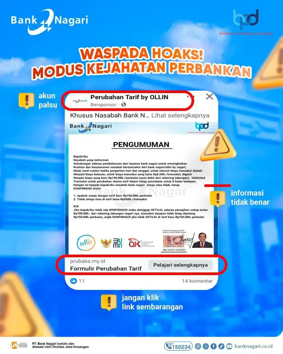 Waspada Hoaks, Bank Nagari Imbau Masyarakat tak Tertipu Modus Kejahatan Perbankan 2 info hoaks 1