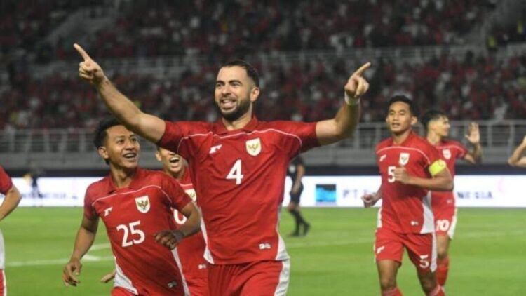 selebrasi Jordi Amat usai cetak gol saat Timnas Indonesia hajar Taipei 6 0