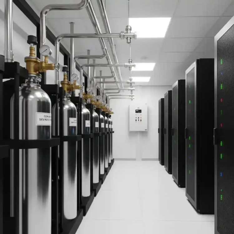 Instalasi fire suppression gas di ruang server