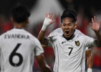 Selebrasi Zahaby Gholy usai cetak gol perdana sebelum Timnas U-17 takluk dari Zambia U-17 pada gelaran Piala Dunia U-17 2025 di Qatar. (dok. istimewa)