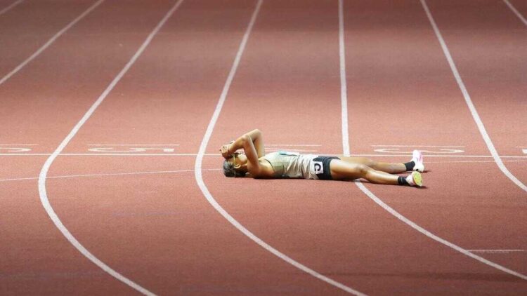 Atlet atletik Indonesia usai mencapai garis finis. (dok. Kemenpora)