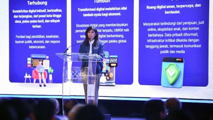 Kemkomdigi Tetapkan Arah Baru Indonesia Digital: Terhubung, Tumbuh, Terjaga 1 Menkomdigi Meutya Hafid dalam acara Indonesia Digital. (dok. istimewa)