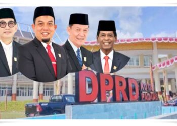 Pimpinan DPRD Padang (dari kiri ke kanan, Mastilizal Aye, Muharlion, Osman Ayub, dan Jupri). (Foto: Ist)