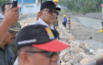 Sekdaprov Sumbar Arry Yuswandi mengecek kondisi sungai pascabencana di Kabupaten Solok. (dok. istimewa)