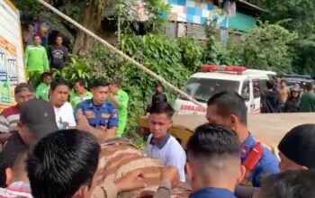 Evakuasi sopir mobil box terjepit di kawasan Bungus oleh tim Damkar Padang. (dok. istimewa)