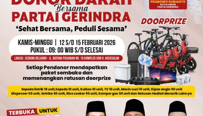 Gerindra Sumbar Gelar Donor Darah HUT ke-18, Andre Rosiade Targetkan Pecahkan Rekor MURI